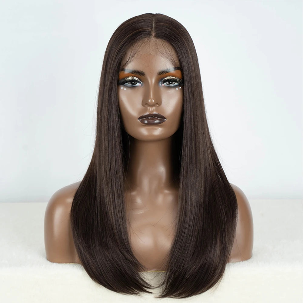 Synthetic Lace Front Wigs Long Bob Straight Wig Brown Blonde Black Color 22" Hair For Women Lace Wig Heat Resistant Cosplay Wigs