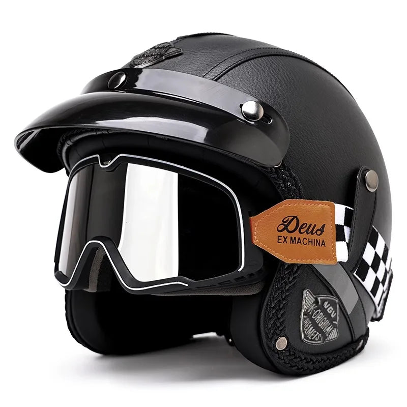 Retro motorcycle helmet, electric scooter 3/4 helmet, lightweight and breathable, suitable for all seasons