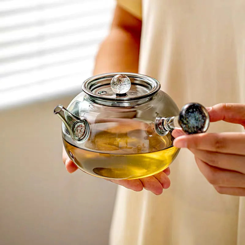 Exquisite 750ml Starry Sky Pattern Side Handle Glass Teapot With Hole Filter Brewing Green Tea Pot Kungfu Tea Set