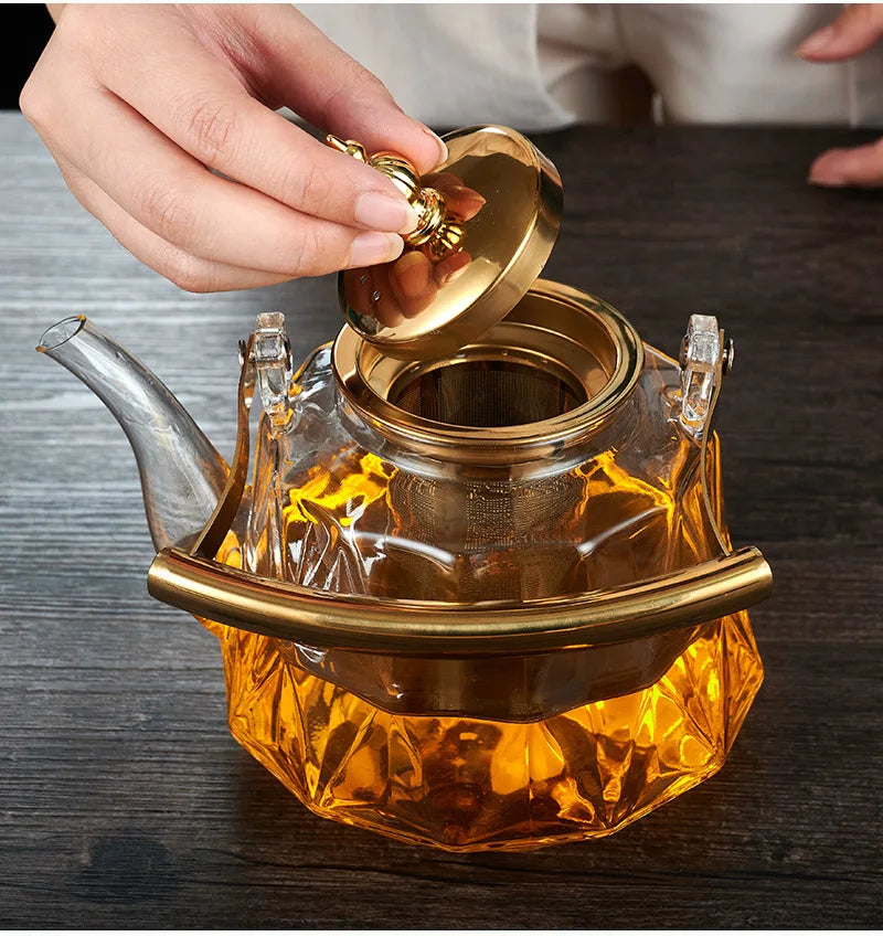 Glass Beam Pot Flower Tea Pot Health Pot Heat Resistant Glass Teapot With Strainer Infuser Teapot to Boil Water Kettle Gaiwan