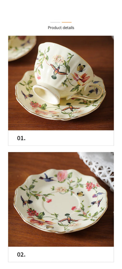 Flower and Bird Patterns Ceramic Cup&saucer Dining Table Coffee Mug Milk Cups Afternoon Tea Teacup Fruit Juice Container