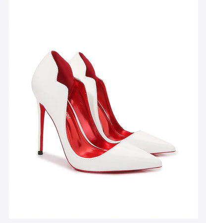 Black Curl Upper Women Patent PU Pointed Toe Stiletto 12cm High Heels Sexy Ladies Party Dress Shoes Club Dance Women Pumps