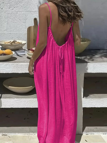 2026 Loose-Fit Spaghetti Strap Clean Fit Women's Casual Homewear Summer Solid-Color Vacation Cool Homewear Slow Fashion Dresses