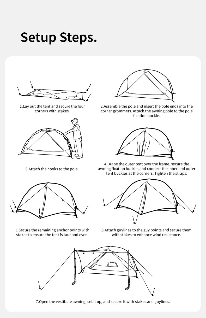 Naturehike Mongar 2 UL/PRO 1-2 Person Backpacking Tent Nylon Waterproof Ultralight Travel Trekking Shelter Tent with Footprint