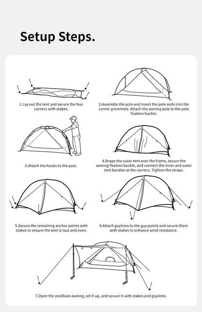 Naturehike Mongar 2 UL/PRO 1-2 Person Backpacking Tent Nylon Waterproof Ultralight Travel Trekking Shelter Tent with Footprint