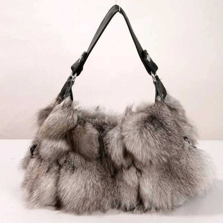 Winter Fox Fur Bag Women's Fur Bag Fashion Fur Handbag Ladies Bags Purses Women Shoulder Bag Real Silver Fox Fur Messenger Bags