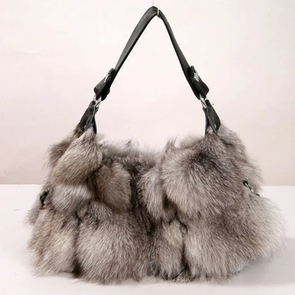 Winter Fox Fur Bag Women's Fur Bag Fashion Fur Handbag Ladies Bags Purses Women Shoulder Bag Real Silver Fox Fur Messenger Bags