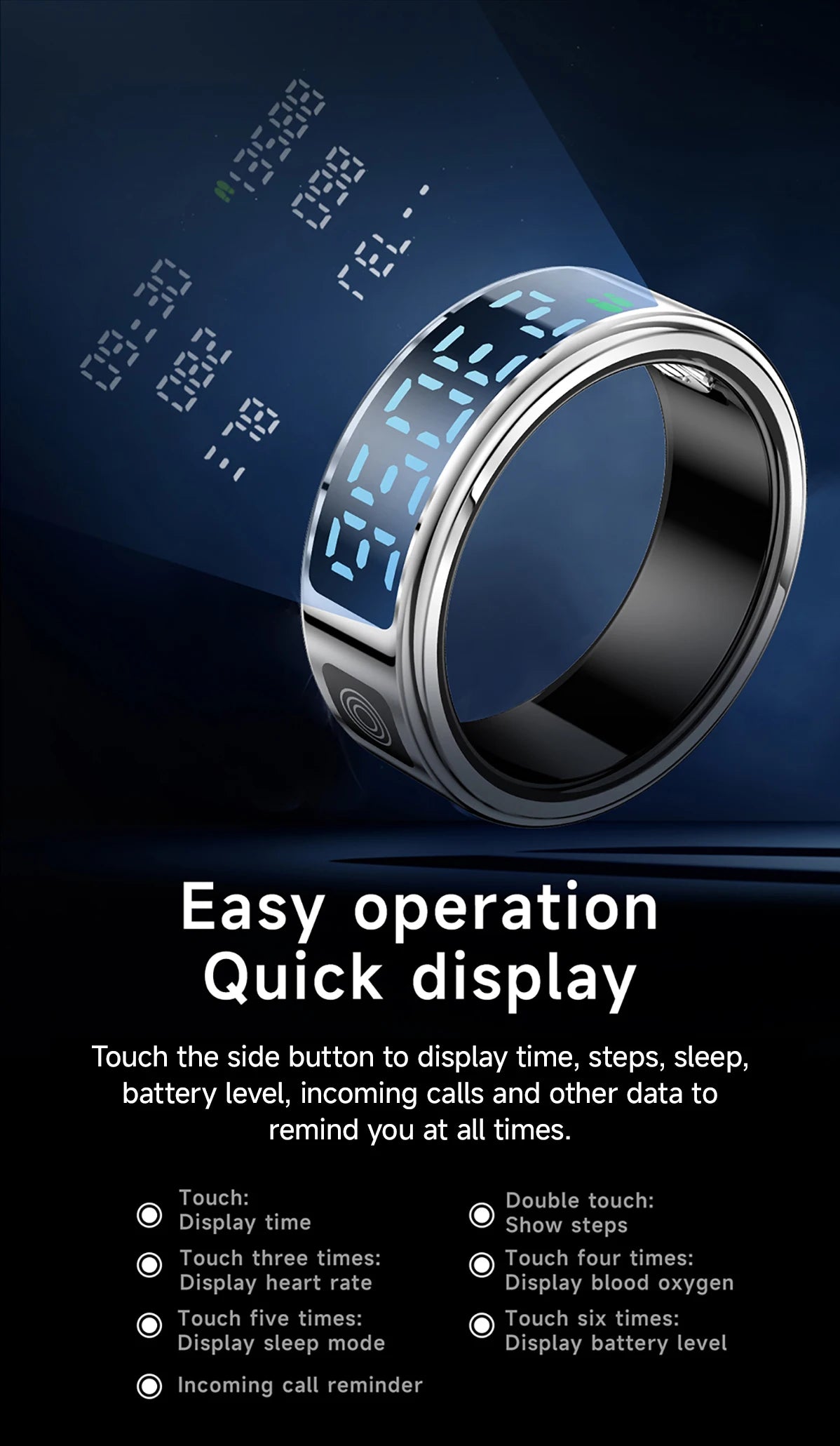 2026 New Smart Ring Display Screen Gestures Brush Video 5ATM Waterproof  Remote Camera Blood Pressure Monitoring For Men Women