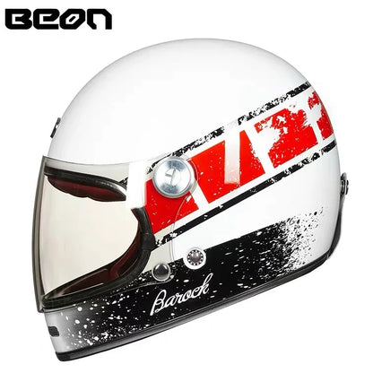 BEON Lightweight Fiberglass Full Face Helmet for Men Women Retro Motorcycles Helmet Cool and Personalized Karting Helmet B510
