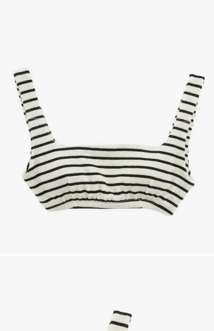 Korean Style Summer Stripe Women High Waisted Swimwear Female Push Up Swimsuit 2024 Swimming Bathing Suit Bikini Set Beach Wear