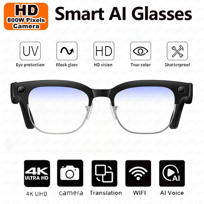 New 800W 4K UHD Camera Smart AI Glasses Recording Videos 290mAh Photo Recognition Translation Al Voice Bluetooth Smart Glasses