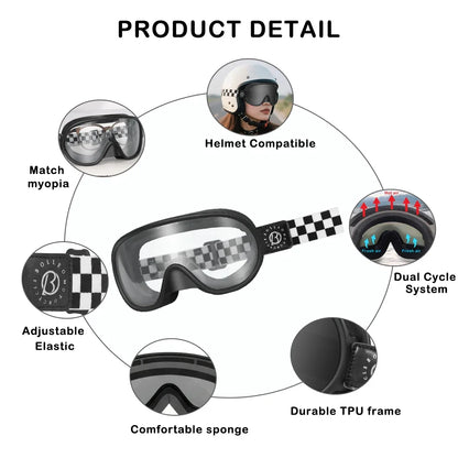 Vintage Motorcycle Goggles Over Glasses Photochromic UV400 Dirt Bike Goggles for Men Women Dual-Cycle Defogging Racing Glasses