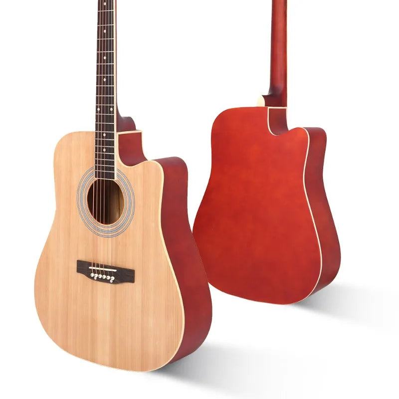 Acoustic Folk Guitar Cutaway Spruce Top Matte Natural Wood Color Music Instrument for Beginner Student