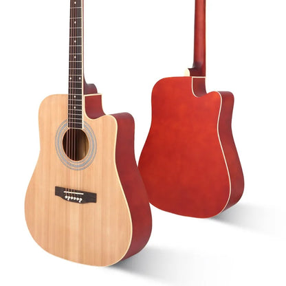 Acoustic Folk Guitar Cutaway Spruce Top Matte Natural Wood Color Music Instrument for Beginner Student