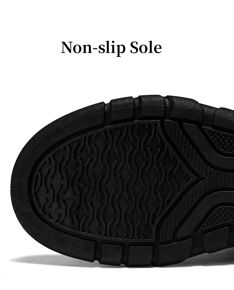 Original Black Leather Ankle Boots For Men Outdoor Non-slip Work Boots Men's Motorcycle Boots Platform High Top Bikers Shoes Man