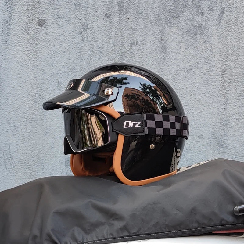 Retro semi-open motorcycle helmet cross-country motorcycle accessories motorcycle helmet 3/4 retro helmet in winter