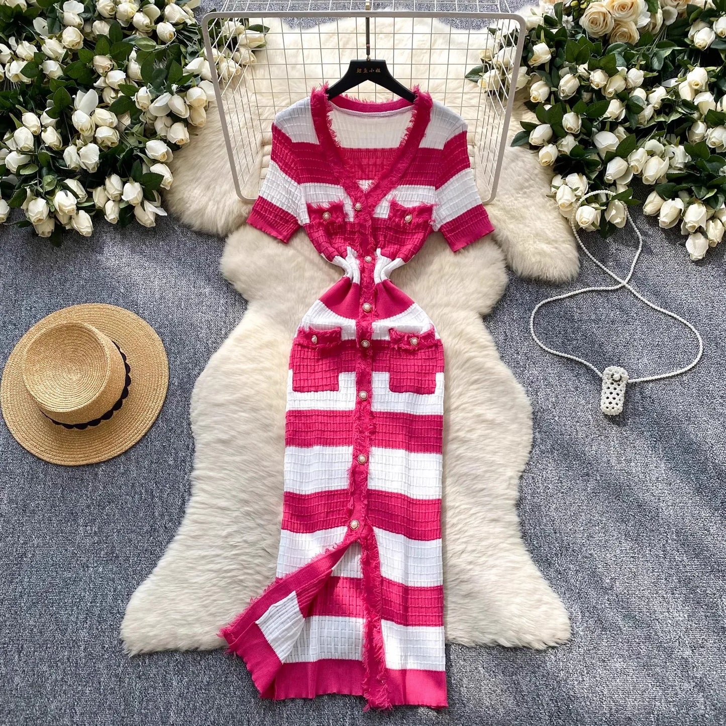 YuooMuoo Chic Fashion Sexy Package Hips Knitted Long Dress 2025 Spring and Summer Elegant Slim Waist Office Lady Sweater Dress