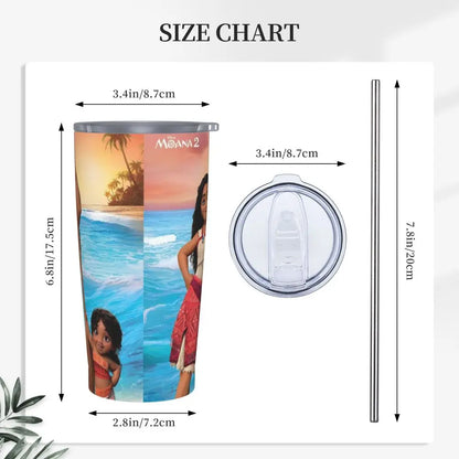 Moana and Pua Cartoon Movie Insulated Tumbler with Straws Stainless Steel Coffee Mugs Double Wall Car Bottle Cups 20oz