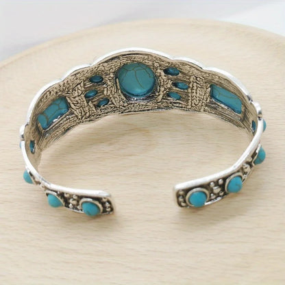 Women's Vintage Bohemian Jewelry Cuff Bracelet with Faux Turquoise Opening Adjustable Bracelet Holiday Party Accessories