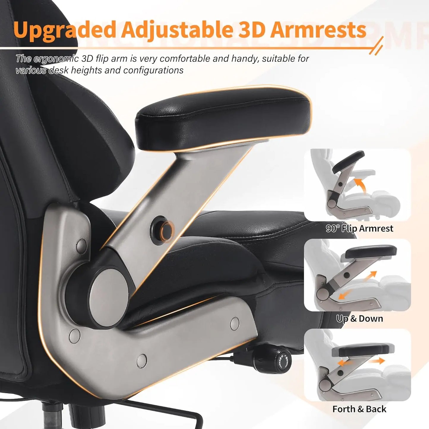 700lbs Big and Tall Office Chair-Large Computer Chair with Adjustable Lumbar Support 3D Flip Arms Plus Size Wheels,, Customized