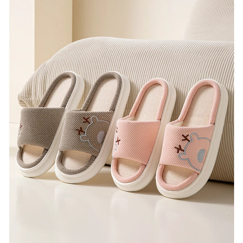 Linen Platform Women's Slippers Home Flats Summer Luxury Designer Woman Shoes New Open-Toe Casual Indoor Slides Non-Slip Unisex
