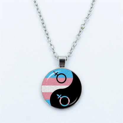 Rainbow Necklace LGBT Lesbian Gay Pride Rainbow Friendly Print Art Pattern Glass Cabochon Pendant Couple Chain Necklace Gift