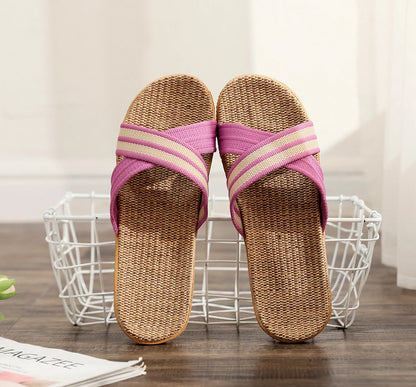 Summer Women's Slippers Home Flats Hemp Luxury Designer Woman Shoes Casual Indoor Slides Couple 2026 Soft Lightweight Large Size