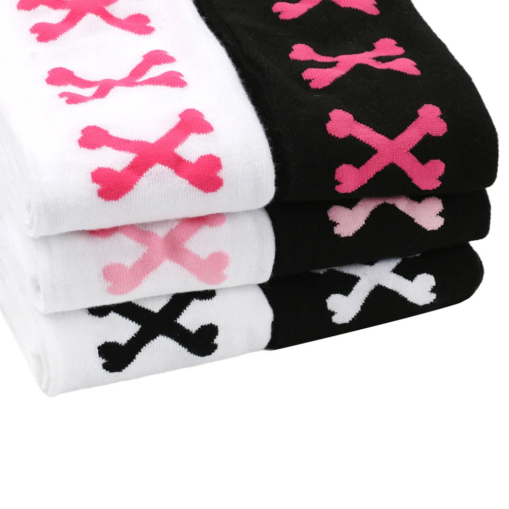 Womens Bone Thigh High Stockings Ladies Halloween Girls Black White Pink Long Over Above Knee Socks Tall Funny Cosplay Harajuku