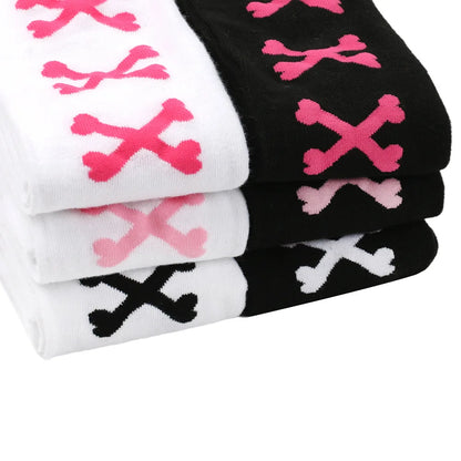 Womens Bone Thigh High Stockings Ladies Halloween Girls Black White Pink Long Over Above Knee Socks Tall Funny Cosplay Harajuku