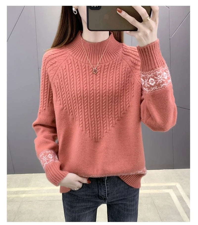 2024 Fashion Basic Autumn Winter Merino Wool Sweater Mock Neck Cashmere Pullover Solid Color Soft Long Sleeve Clothing Tops