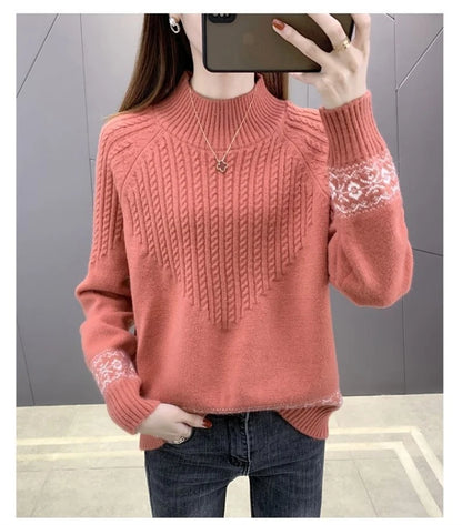 2024 Fashion Basic Autumn Winter Merino Wool Sweater Mock Neck Cashmere Pullover Solid Color Soft Long Sleeve Clothing Tops