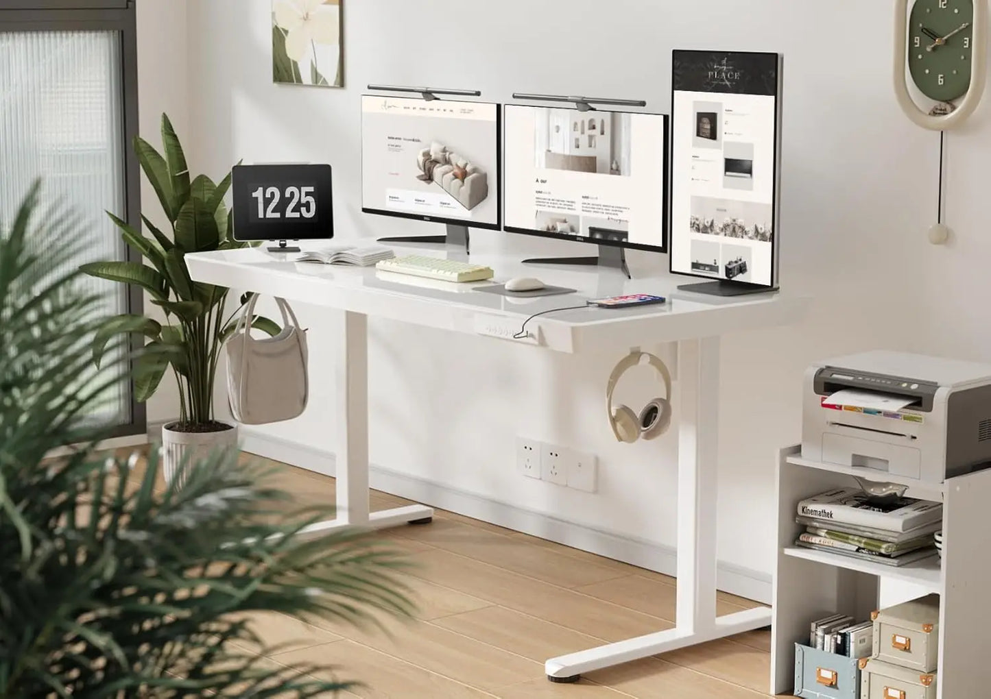 Glass Standing Desk with Drawers, 55 Inch Adjustable Stand Up Desk, Quick Install Home Office Computer Desk with, Customized