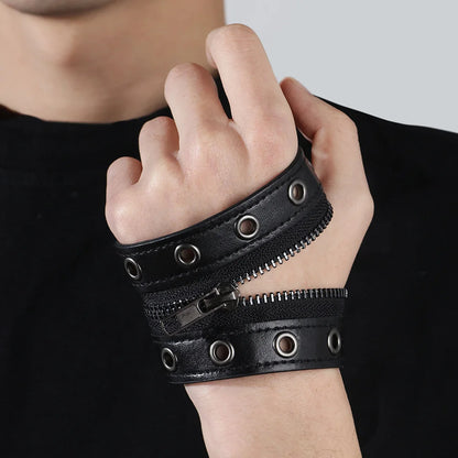 2025 Gothic Adjustable Pu Leather Bracelet Zipper Punk Rivet Wrap Bracelets Bangle Button Wristband Men Women Jewelry