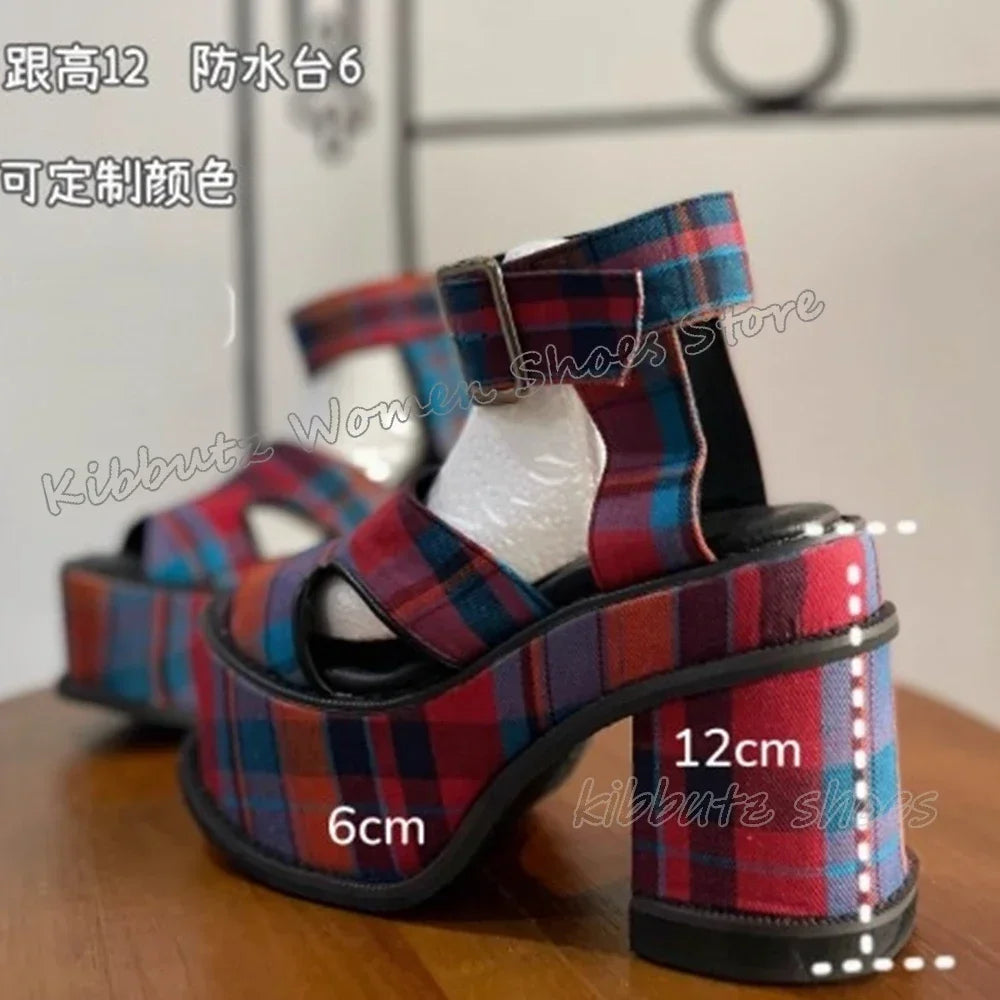 Belt Buckle Sandals Platform Patchwork Mixed Color Round Toe Chunky Heels Summer Fashion Luxury Elegant Sexy Women Shoes Newest