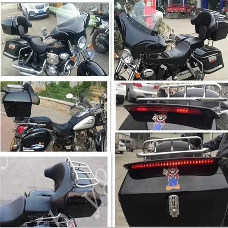 Black Trunk Tail Box Luggage Backrest For Honda Yamaha Suzuki Kawasaki Lifan Indian Bobber Custom Chopper Cruisers Street Bike
