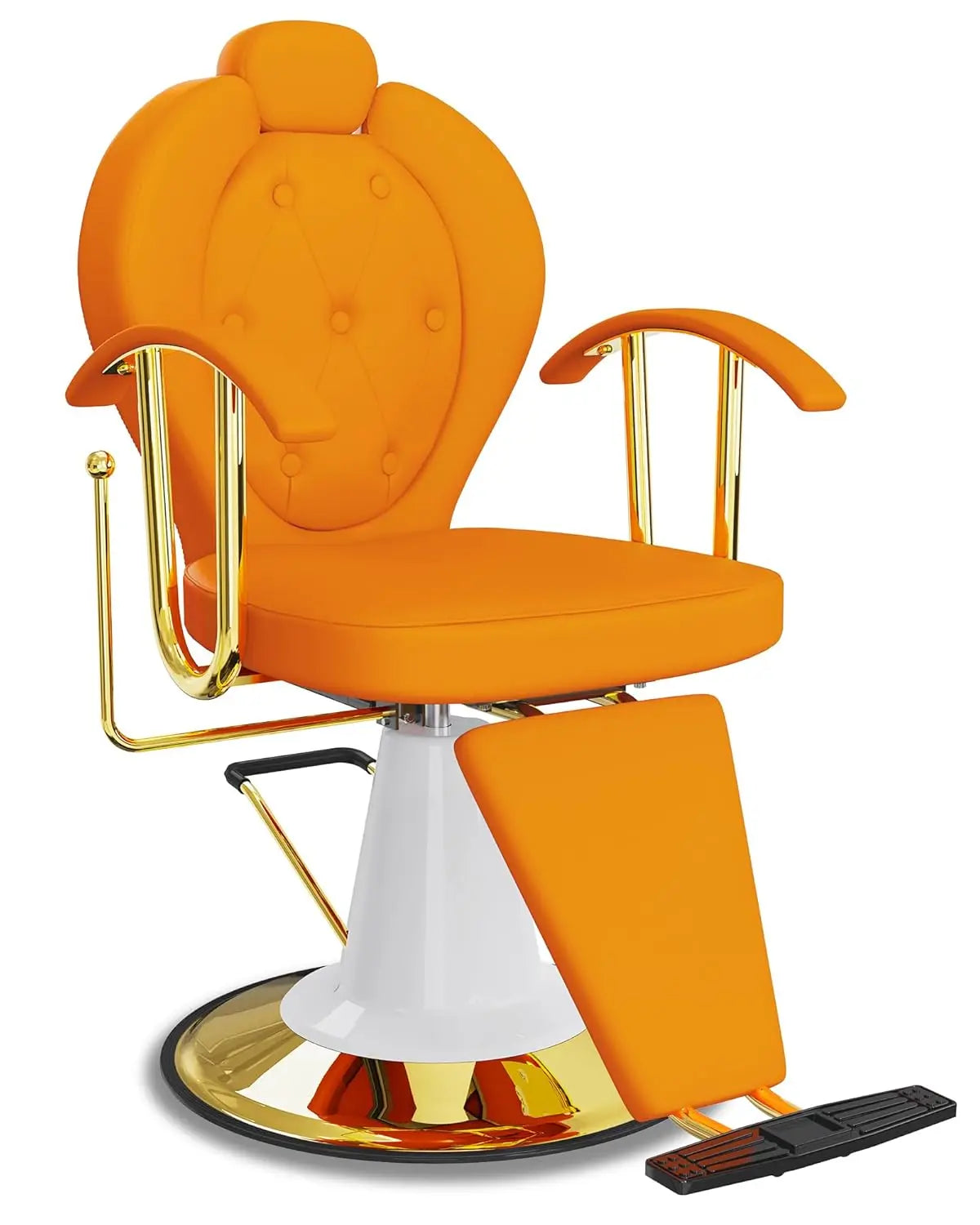 Cream Reclining Salon Chair Hydraulic 360° Swivel Adjustable Headrest 440lbs Capacity Barber Styling Seat, Customized
