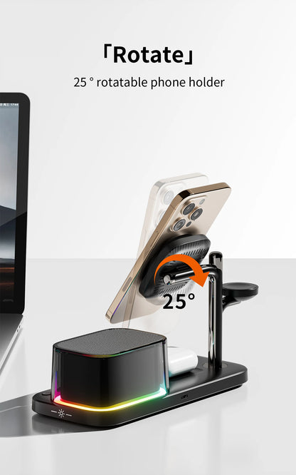25W QI2 Wireless Charger with Wireless Speaker Digital Clock 3 in 1 Wireless Magnetic Charger for Iphone17 Charger Fast Charging