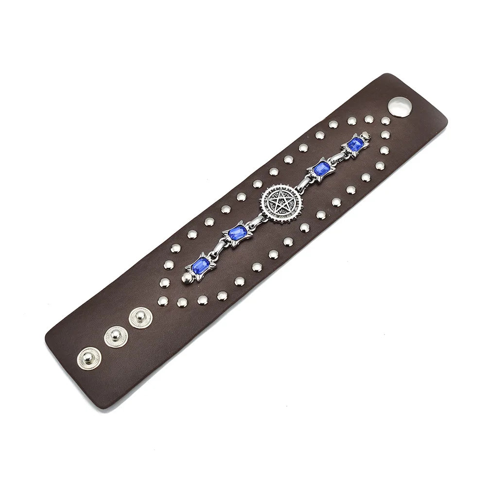 leather punk bracelet Black PU Leather Bracelet For Women Men Vintage Punk Wide Bangles Jewelry