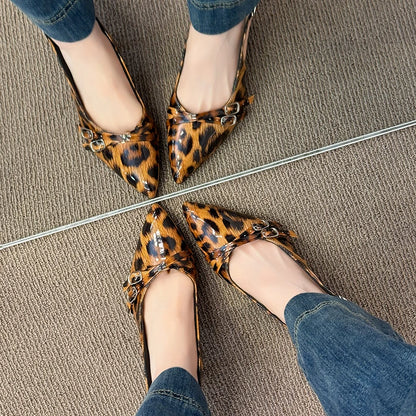 Women's Sandals Leopard Sexy High Heels Shoes Pointed Toe Luxury Pumps Slippers Woman Brand Dress Buckle Ladies De Flip Flops