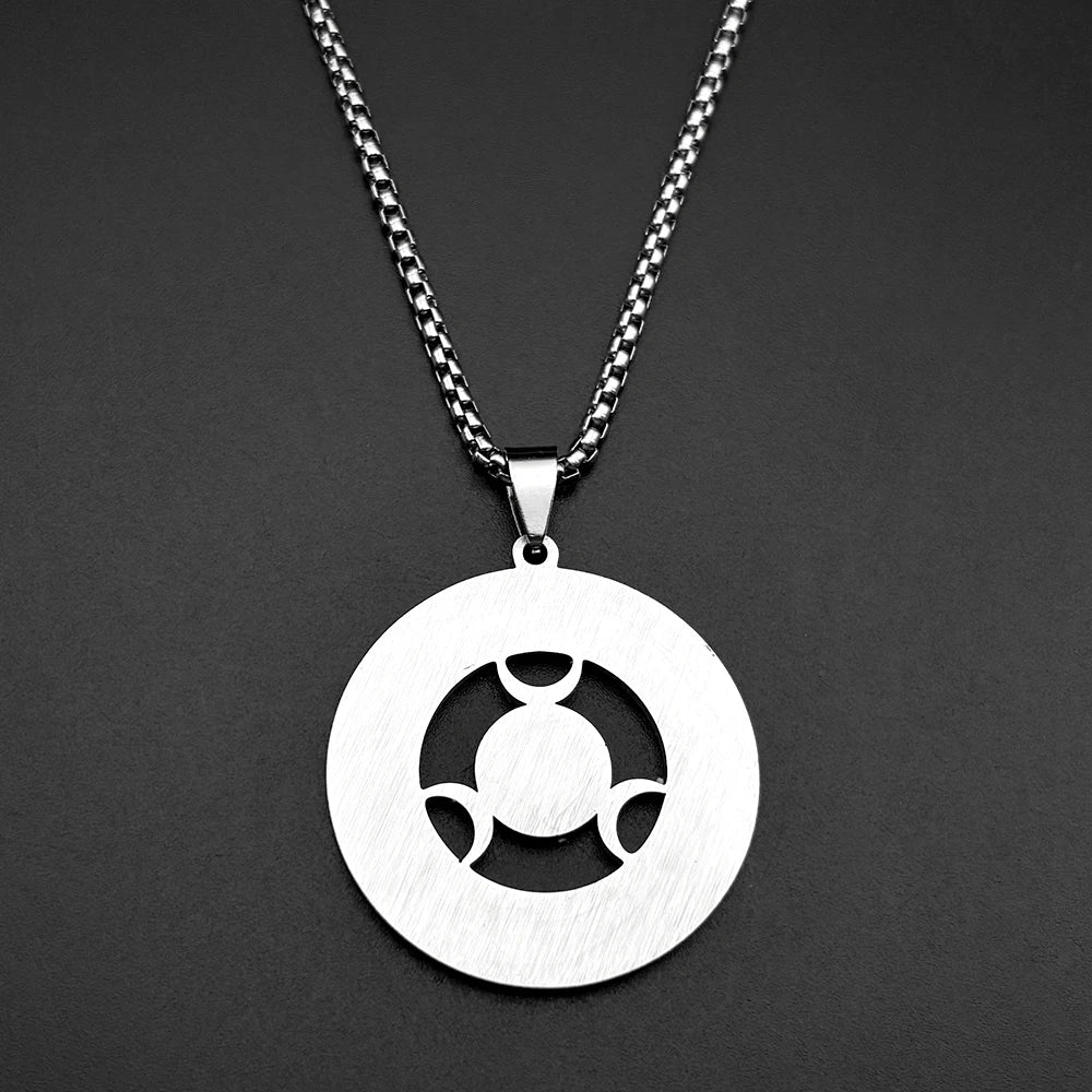 Witchcraft Triple Moon Goddness Hekate Wheel Stainless Steel Pendant Necklace Strophalos Hecate Magic Symbol PIN Jewelry