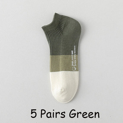 5 Pairs Men Cotton Ankle Socks Low Cut Breathable Comfortable Soft Thin Casual Sports Fashions Non-Slip Women Boat Short Socks