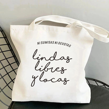 Spanish Women Shoulder Bag Graphic Harajuku Shopper Bags Large Capacity Canvas Tote Handbag No Zipper Eco Casual Girl Handbags