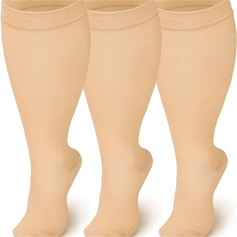 2XL-7XL Plus Size 20-30 mmHg Compression Socks for Women Men Wide Calf Extra Large Knee High Flight Sock for Circulation Support