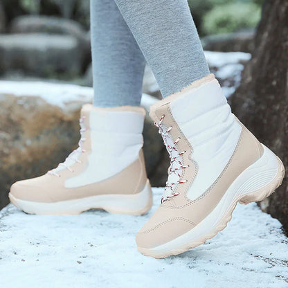 Snow Boots Woman Solid Shoes Woman Lace-Up Ladies Shoes Soft Ankle Boots Warm Lightweight Winter Ladies Boots Botas Mujer