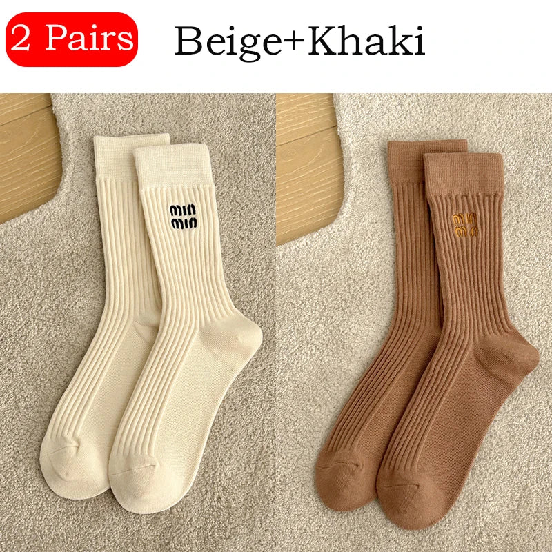 5 Pairs Winter Socks Women Brand Designer Fashion Stockings Socks Luxury Embroidered Letter Mid Tube Socks