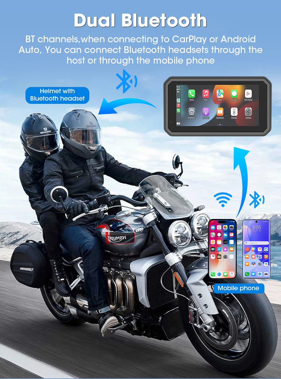 6.25 Inch Portable Quick Disassembly Motorcycle Carplay Android Auto GPS for Moto Navigation IP67 Waterproof IPS Display TPMS