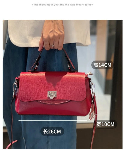 luxury handbags female crossbody bags Vintage Genuine leather one piece shoulder bag small square bag for women cowhide Blue bag
