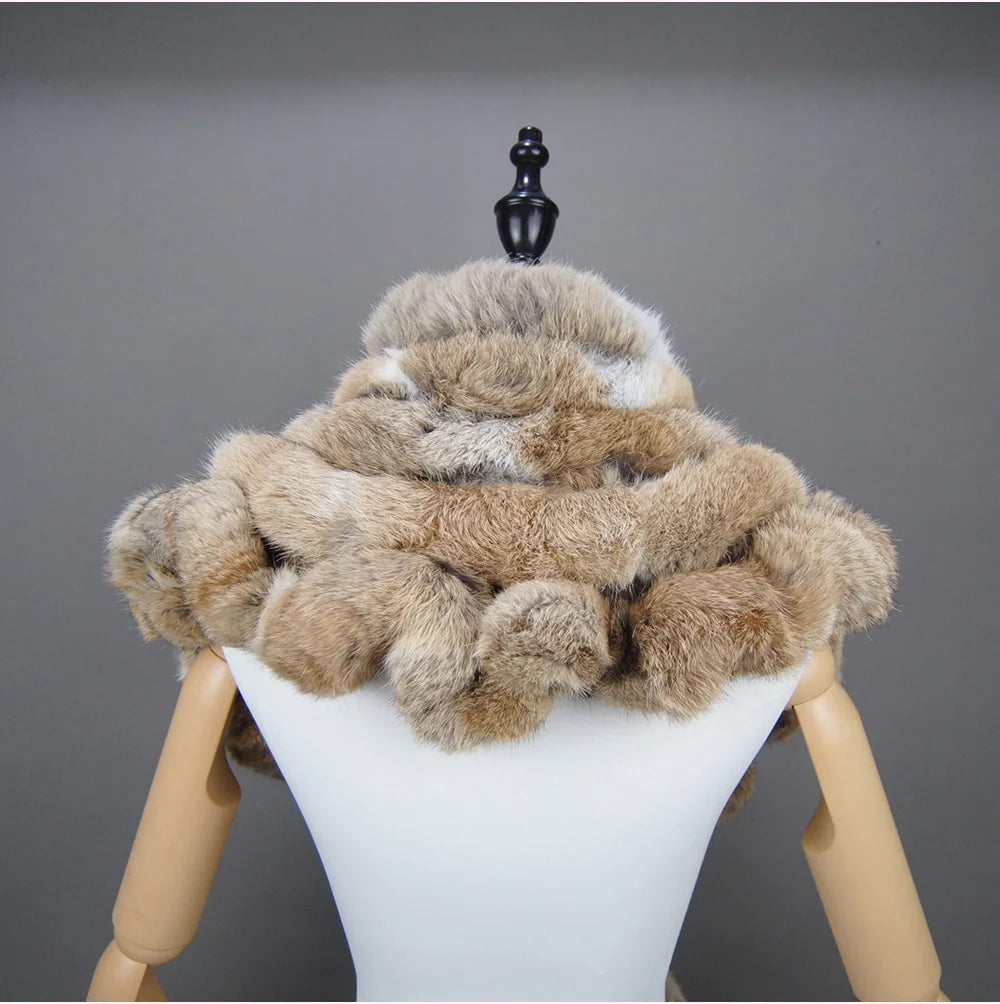 New Lady Winter Real Rabbit Fur Scarf Natural Warm Soft Rabbit Fur Shawl Women Fashion Outdoor Knit 100% Real Rabbit Fur Scarves