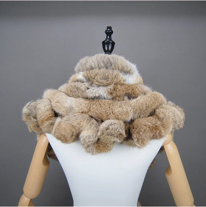 New Lady Winter Real Rabbit Fur Scarf Natural Warm Soft Rabbit Fur Shawl Women Fashion Outdoor Knit 100% Real Rabbit Fur Scarves