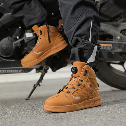 Cowhide Motorcycle Boots Men Leather Breathable Anti Slip Motorbike Cycling Shoes High Quality Men's Motocross Protective Boot